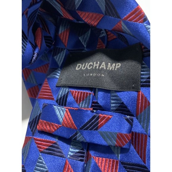 DUCHAMP Blue Geometric Silk Tie ENGLAND HANDMADE 58”/ 3.5” EC - Picture 3 of 4